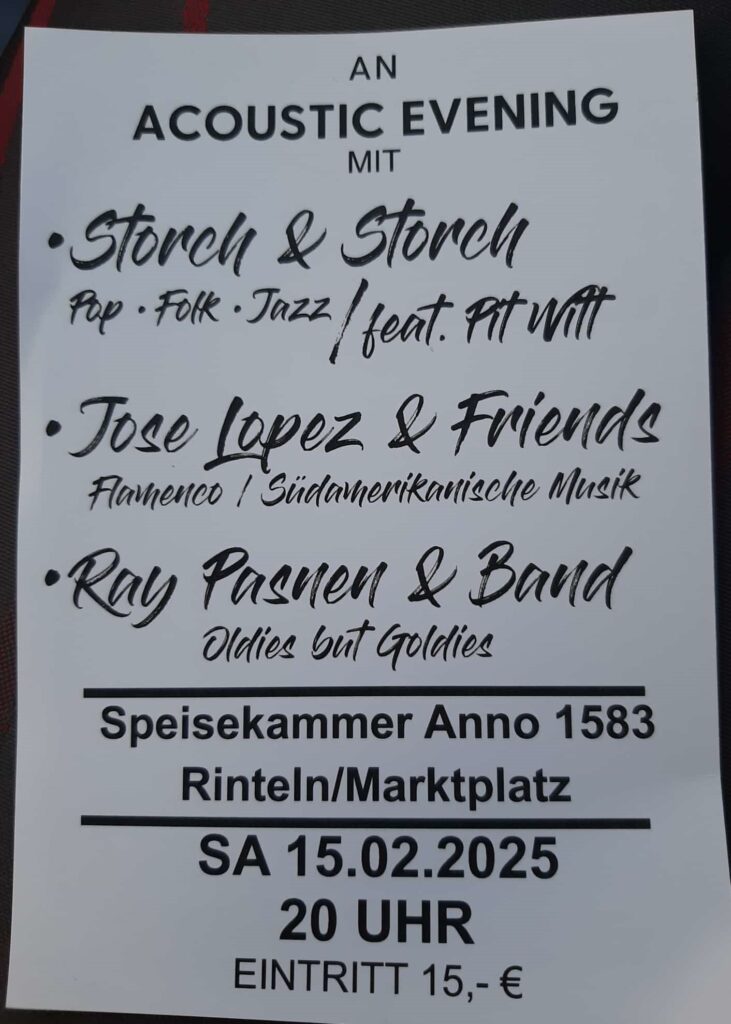 Speisekammer Anno 1583 presents Acoustic Evening 15.2. - 20 Uhr - Storch & Storch - Jose Lopez - Ray Pasnen